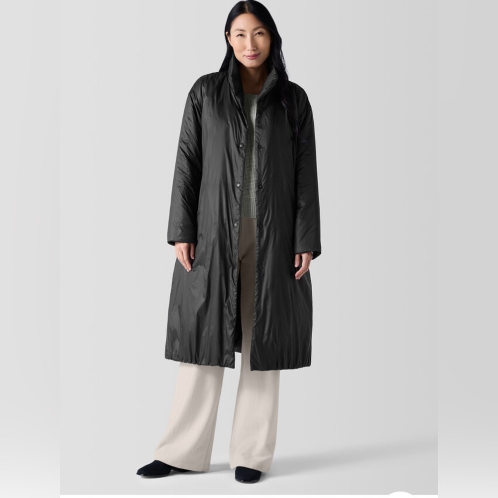 Eileen Fisher Eggshell Recycled Nylon Long Coat MSRP $428 size L